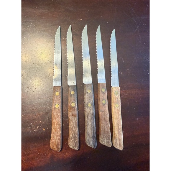 Other - Lot Of 5 Vintage Stainless Steel Steak Knives With Wood Handles Japan